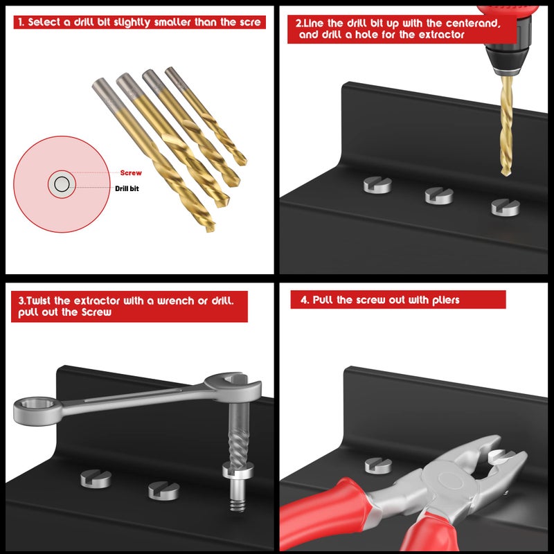 UYECOVE 14 Pieces Screw Extractor Set  35# Cr-Mo & 6542 HSS Steel Cobalt Left Hand Drill Bits Set for Removing Stripped Screws and Broken Bolts Ez Out Screw Extractor Set Broken Bolt Extractor Kit - Image 3